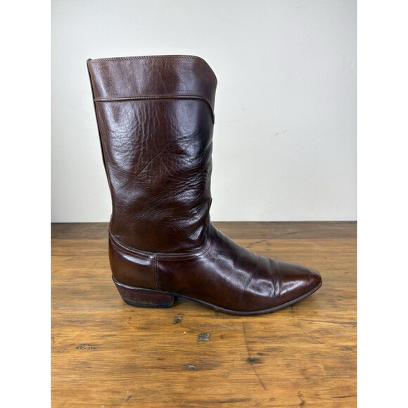 Vintage H.J. Justin Mens Roper Cowboy Boots Size 11.5 D Brown Calf Leather 50025